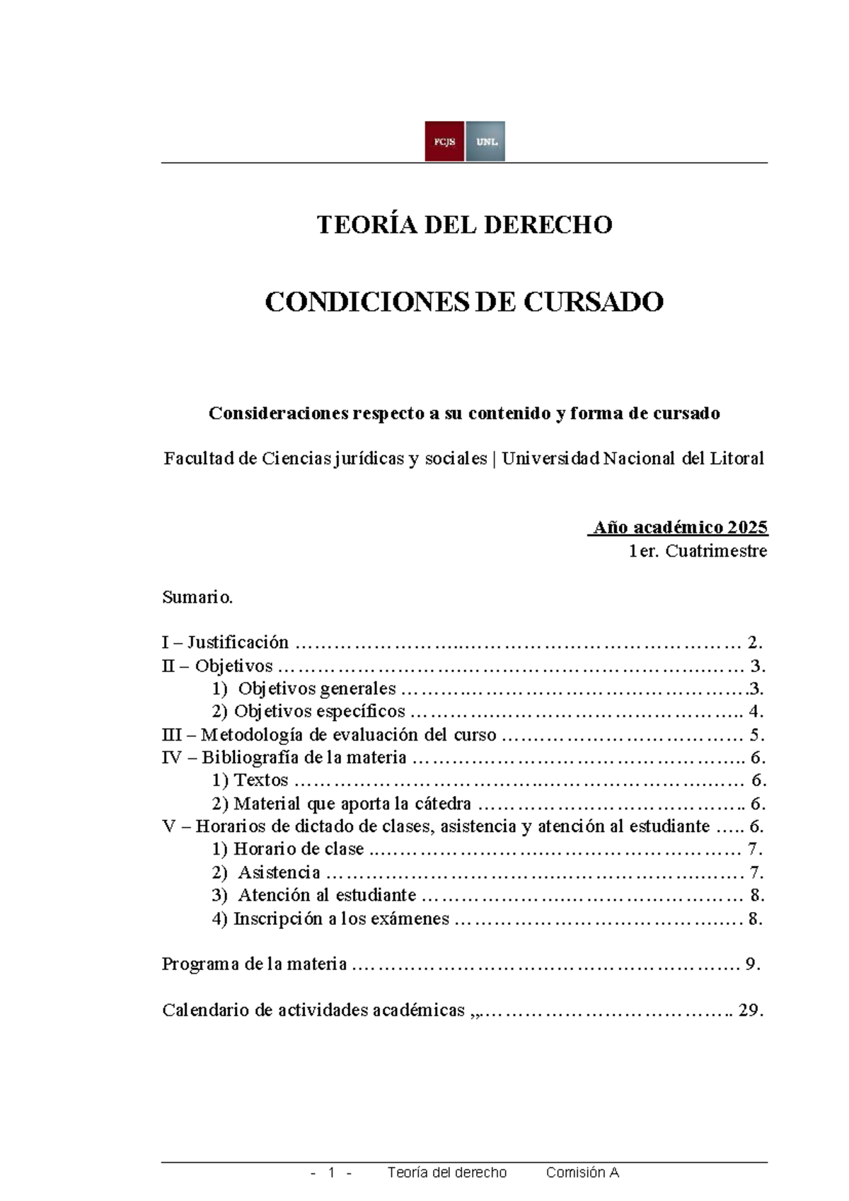 Teoría del Derecho: Condiciones de Cursado - Programa 2025 - Studocu