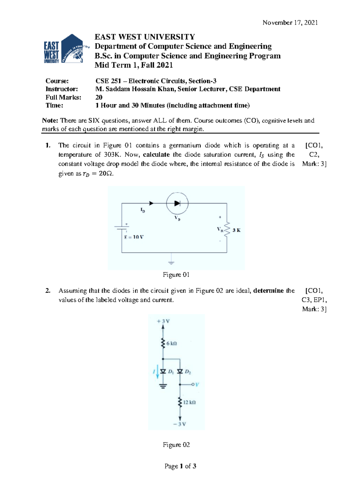 CSE251 Mid Term 1 - Exam Questions and Solutions, Fall 2021 - Studocu