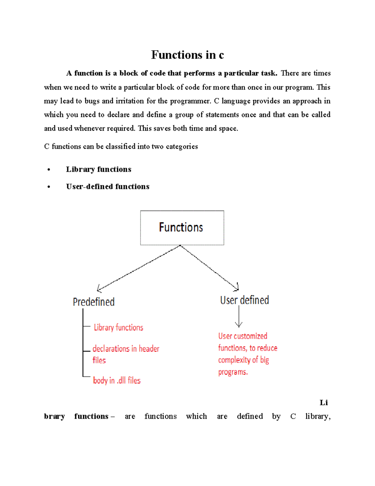 Functions in C: Overview, Types, and Library Functions - Studocu
