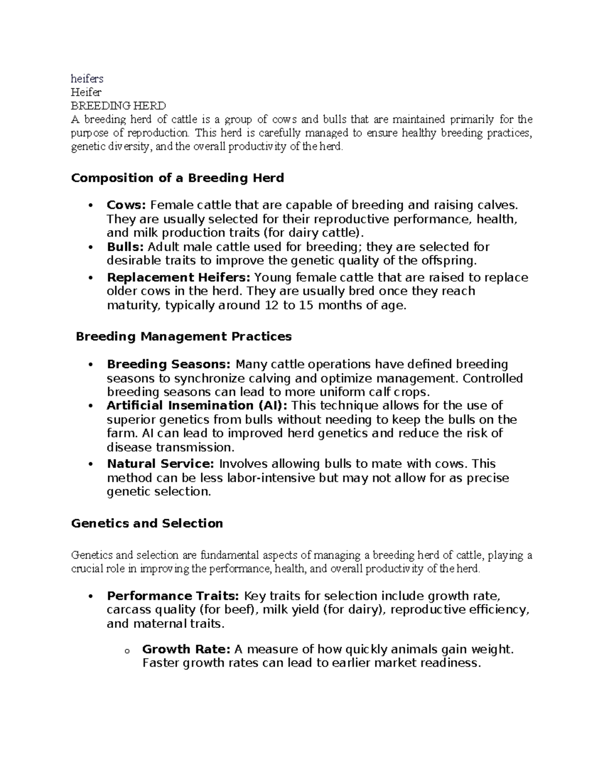 Breeding Herd and Heifer Management Overview for Cattle Production ...