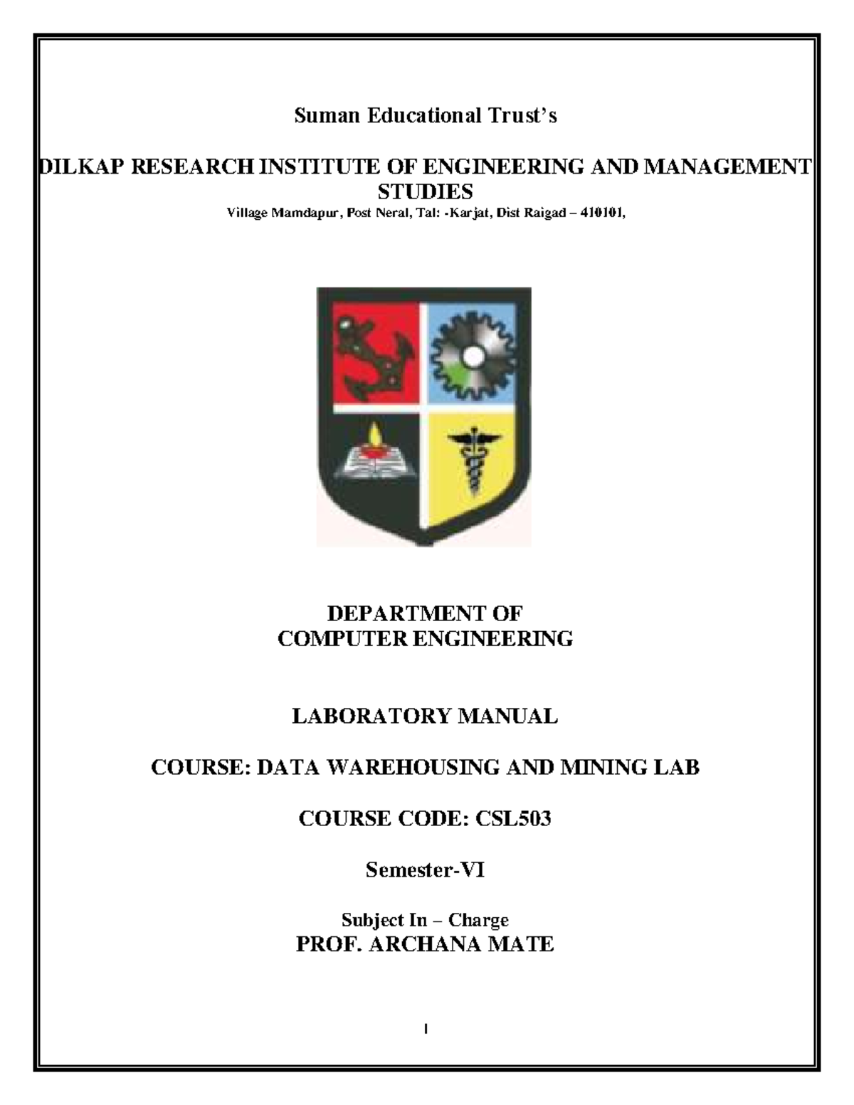 DWM Lab Manual - CSL503 - Data Warehousing & Mining Sem 5 Term Work ...