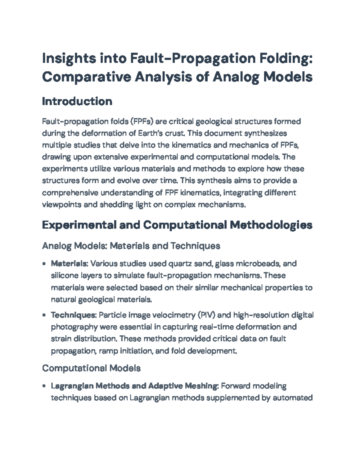 Comparative Analysis of Fault-Propagation Folding Models (GEO 301 ...
