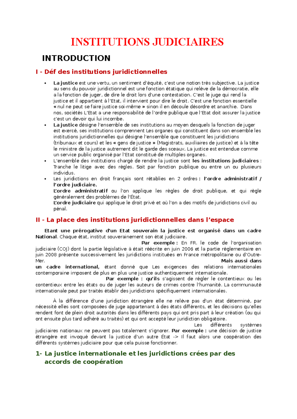 Fiche de Révision : Institutions Judiciaires - Introduction et ...