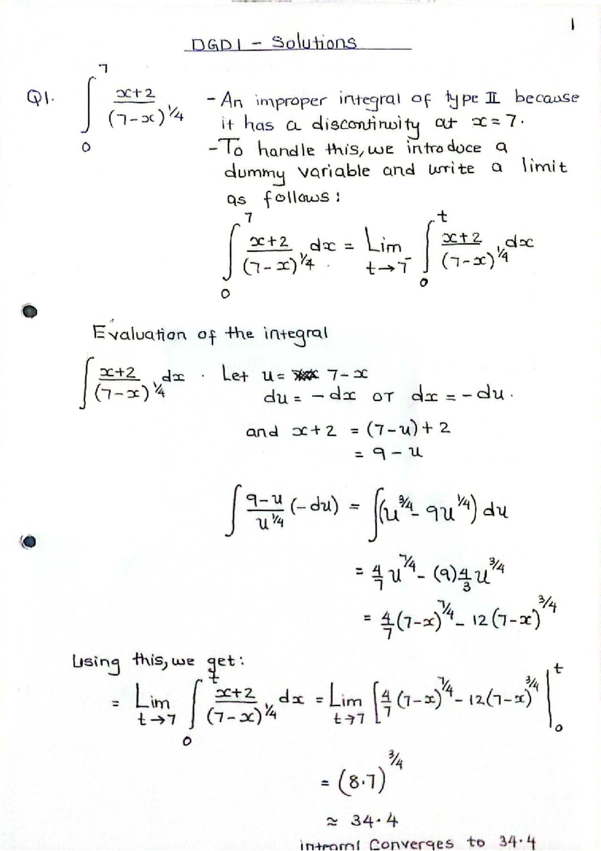 DGD 1 Solutions for MAT 1322: Improper Integrals and Volume ...