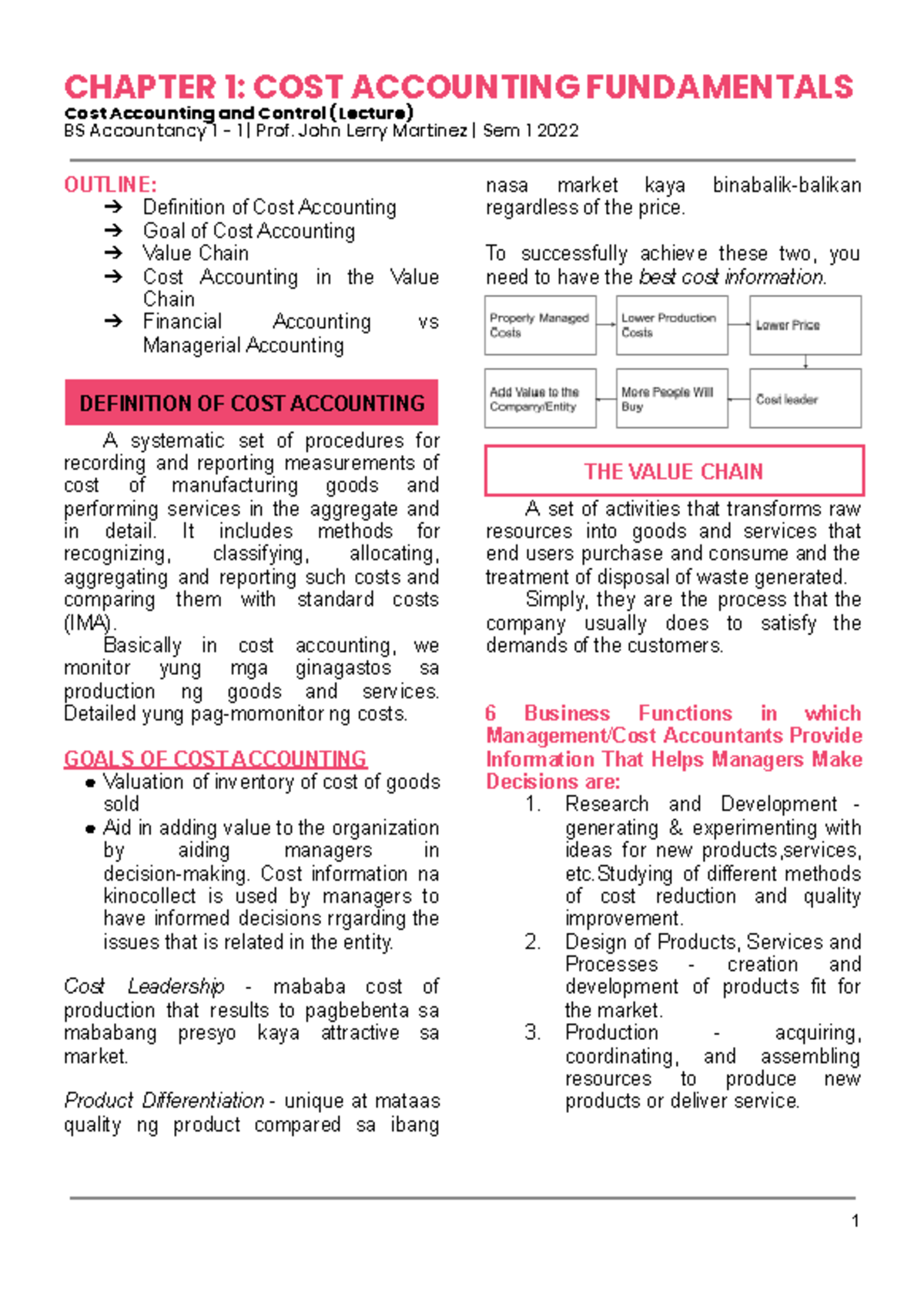 ACTG 22A (CH1) - Cost Accounting Fundamentals Lecture Notes - Studocu