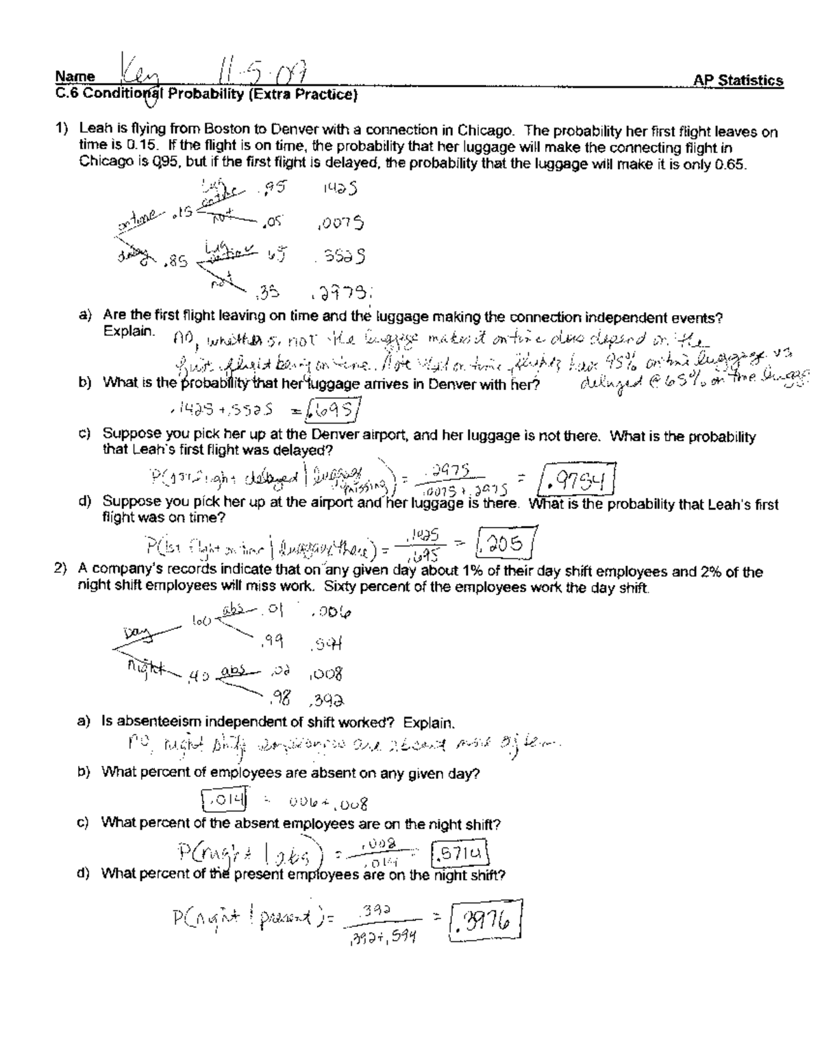 Extra Conditional Probability Practice Answers and Solutions - Studeersnel