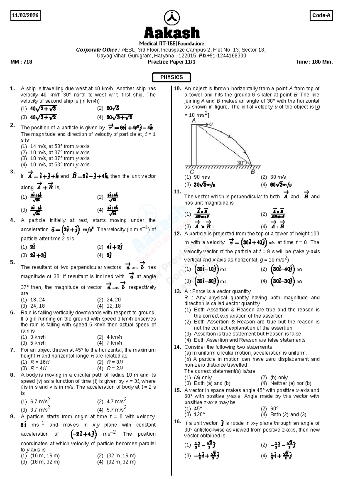 Physics Practice Paper MM: 718 - Velocity and Motion Concepts - Studocu