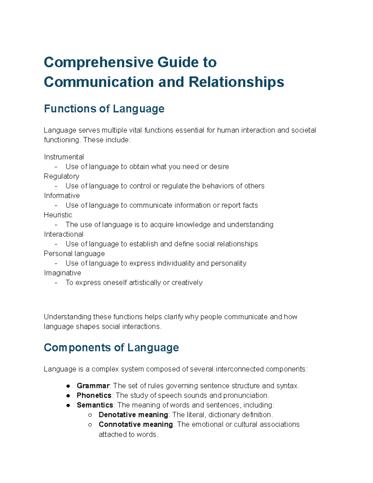 Comprehensive Guide to Comm & Relationship Dynamics (Comm 101) - Studocu