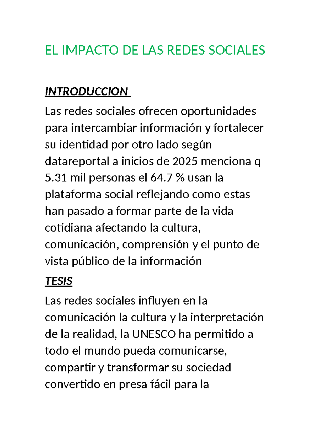 EL IMPACTO DE LAS REDES SOCIALES EN LA SOCIEDAD CONTEMPORÁNEA - Studocu