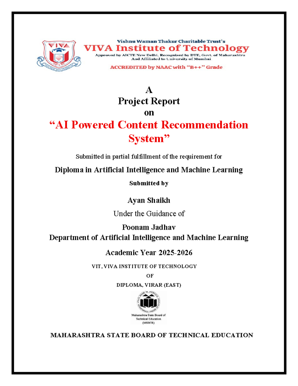 AI Powered Content Recommendation System - Project Report for AI & ML ...