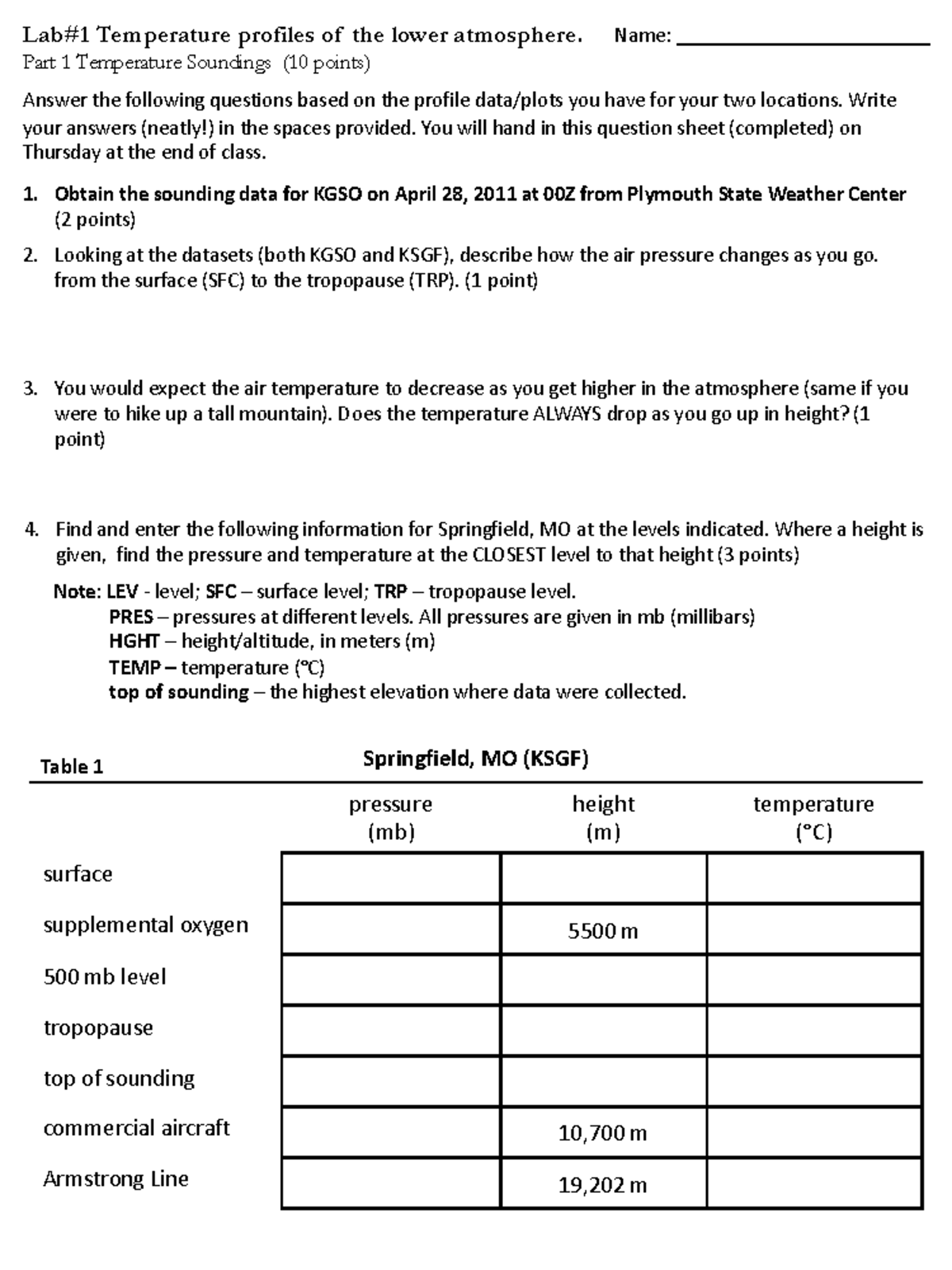 Lab#1 Part 1 Temperature Profile - Lab#1 Temperature profiles of the ...