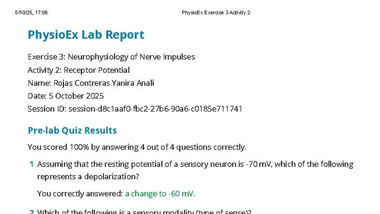 17:06 PhysioEx Exercise 3 Activity 2 Lab Report: Neurophysiology ...