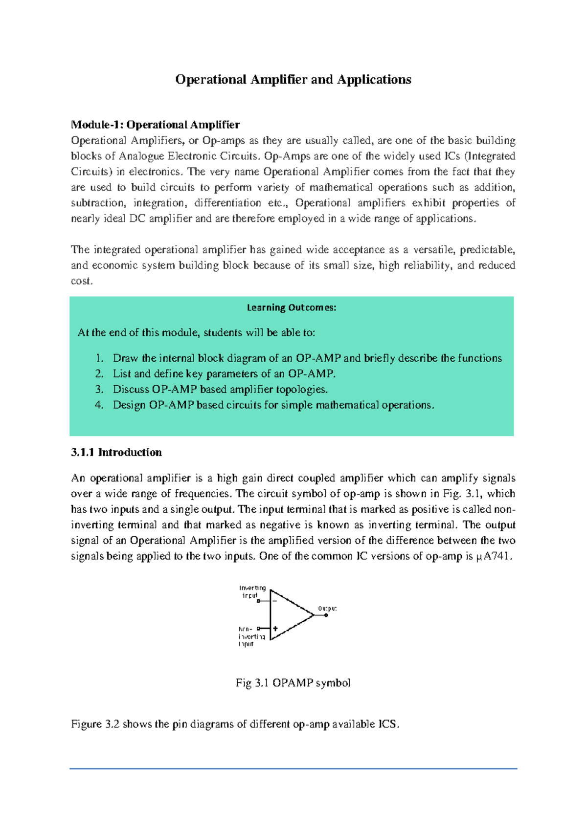 Operational Amplifier Basics & Applications (Module 1-3) - Studeersnel
