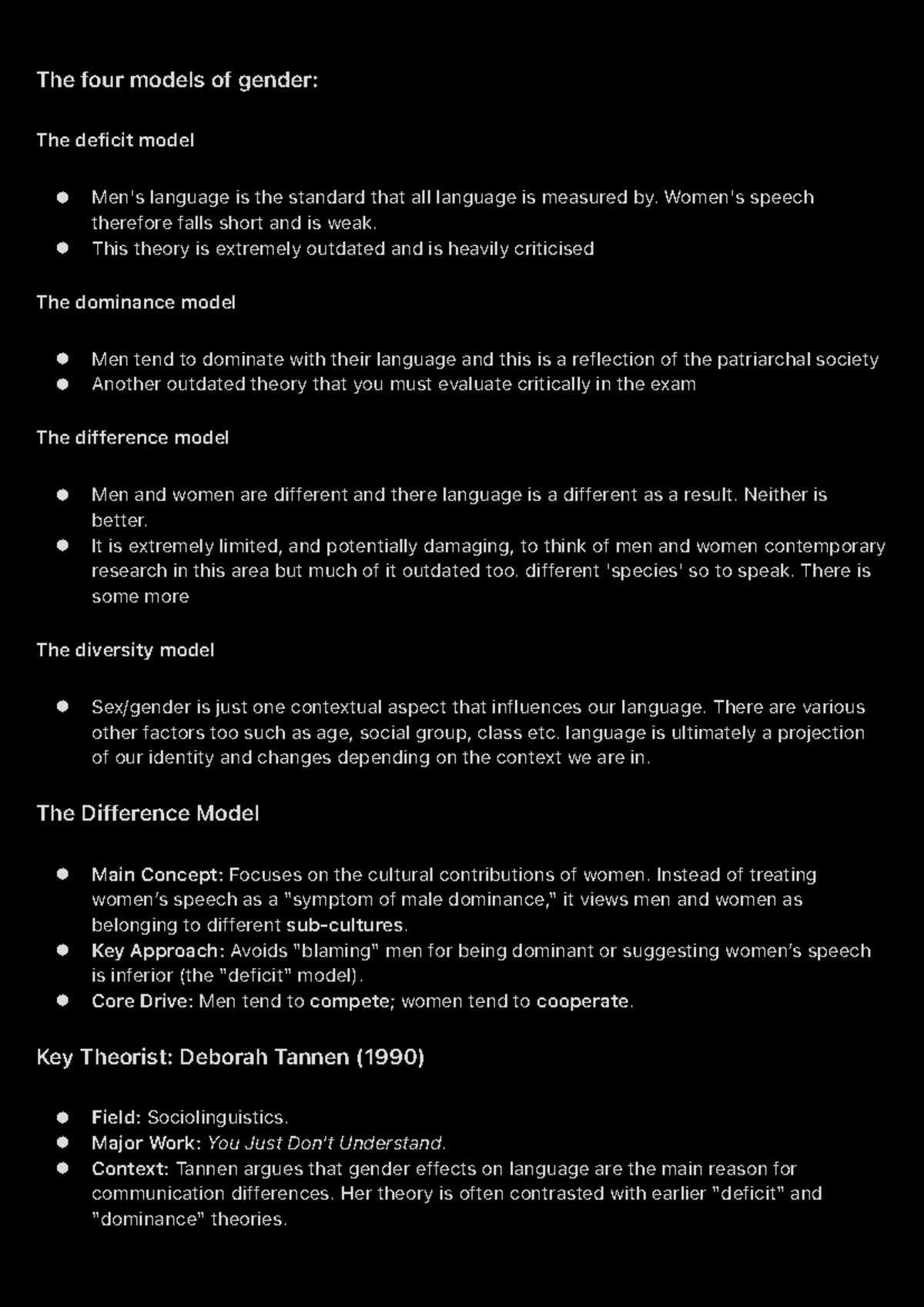 The Four Models of Gender: Analyzing Language Theories in ...