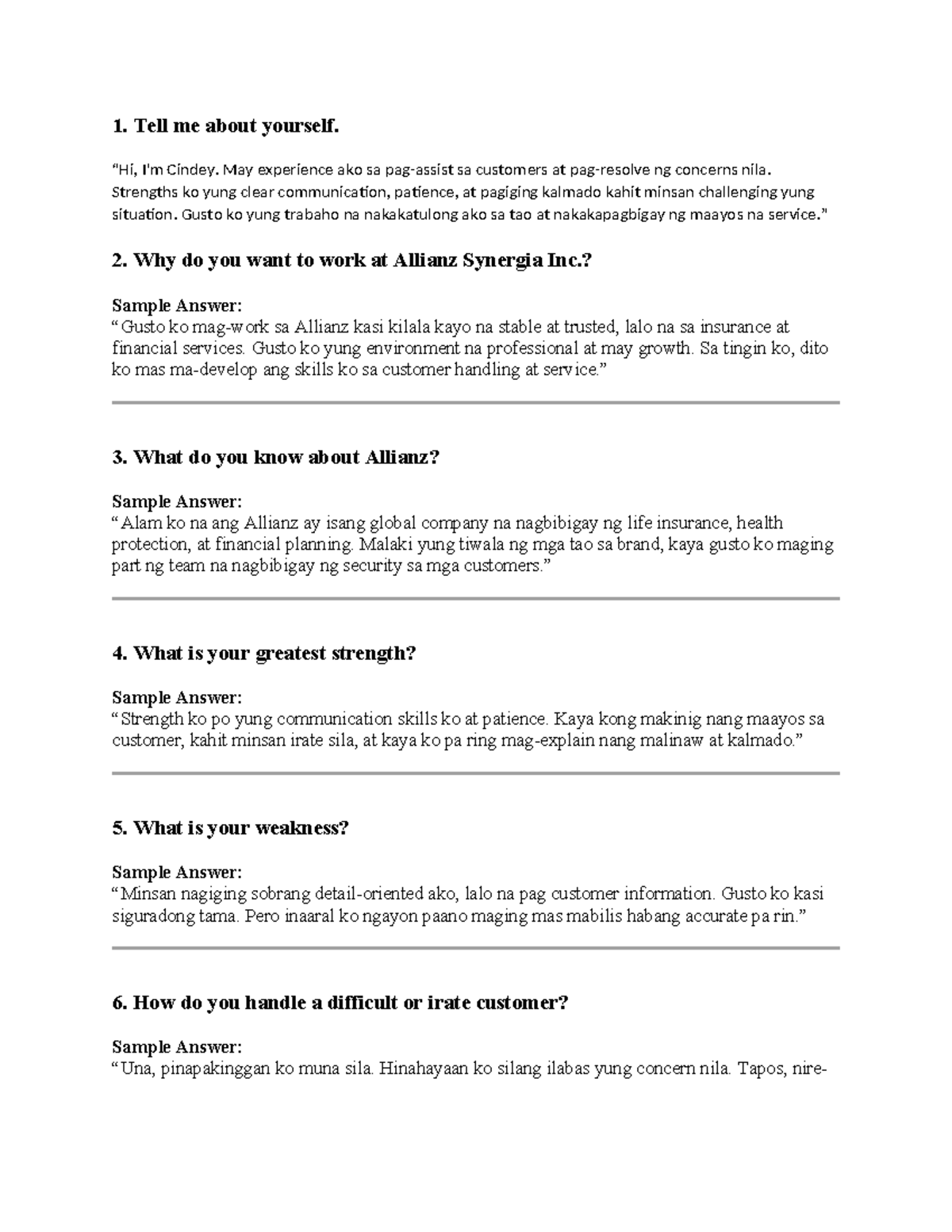 CS101: Interview Preparation Sample Answers for Customer Service Roles ...