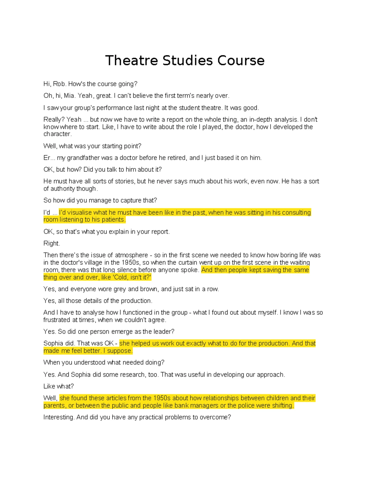 THEATRE STUDIES COURSE: Performance Analysis Report Guide - Studocu