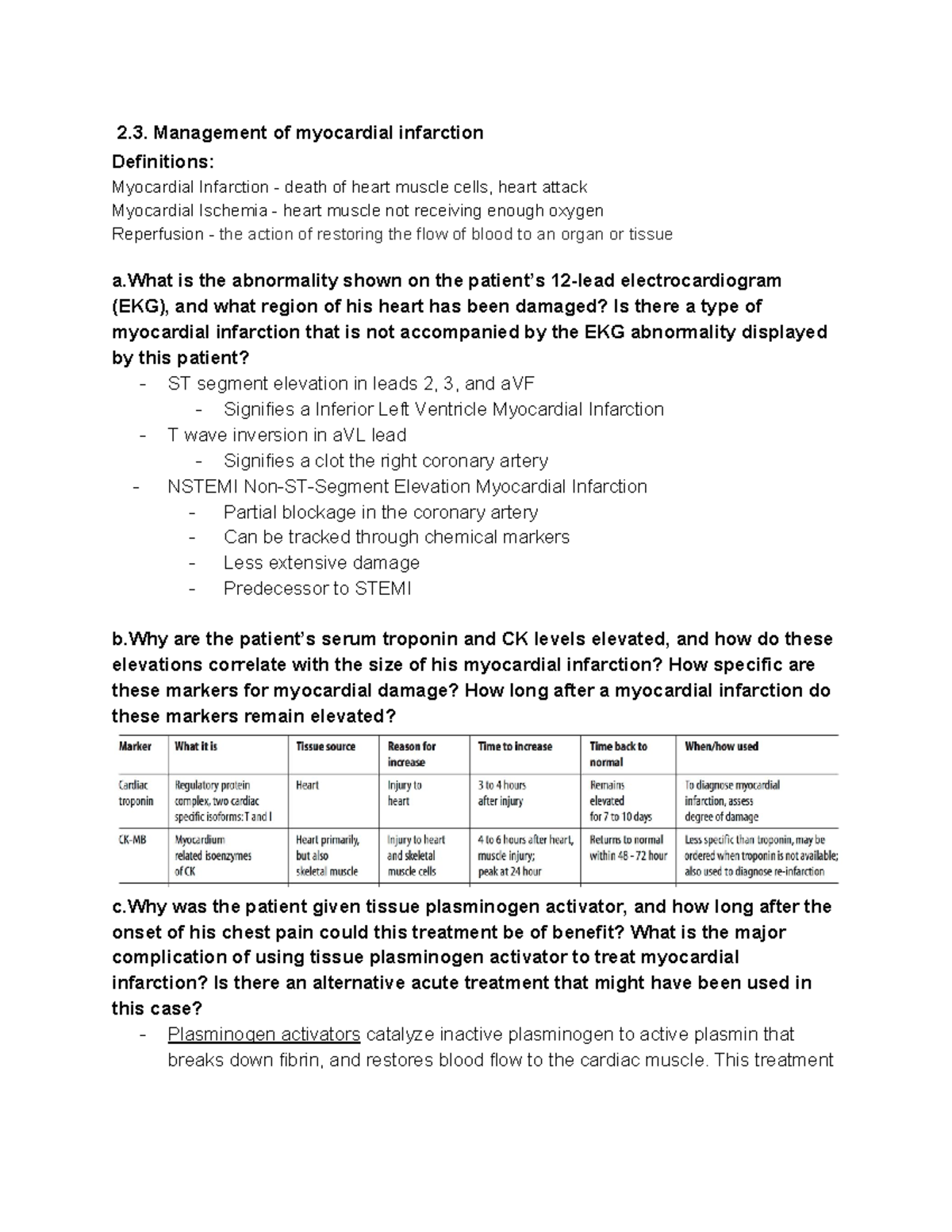 Case 2.3: Myocardial Infarction Management and Complications Analysis ...