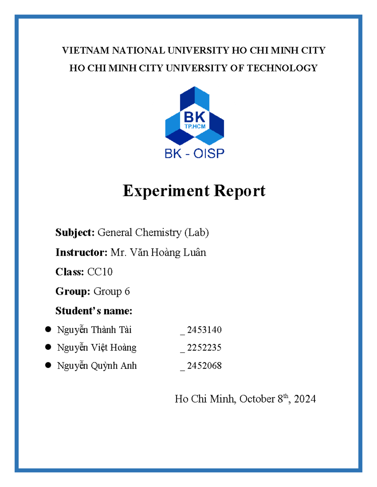 Experiment Report: General Chemistry Lab (CC10) - Volumetric Analysis ...