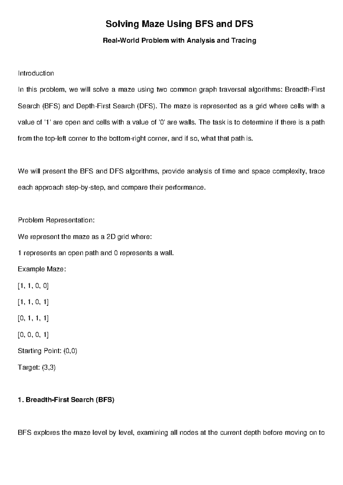 BFS and DFS Maze Solution - Analyzing Pathfinding Algorithms - Studocu