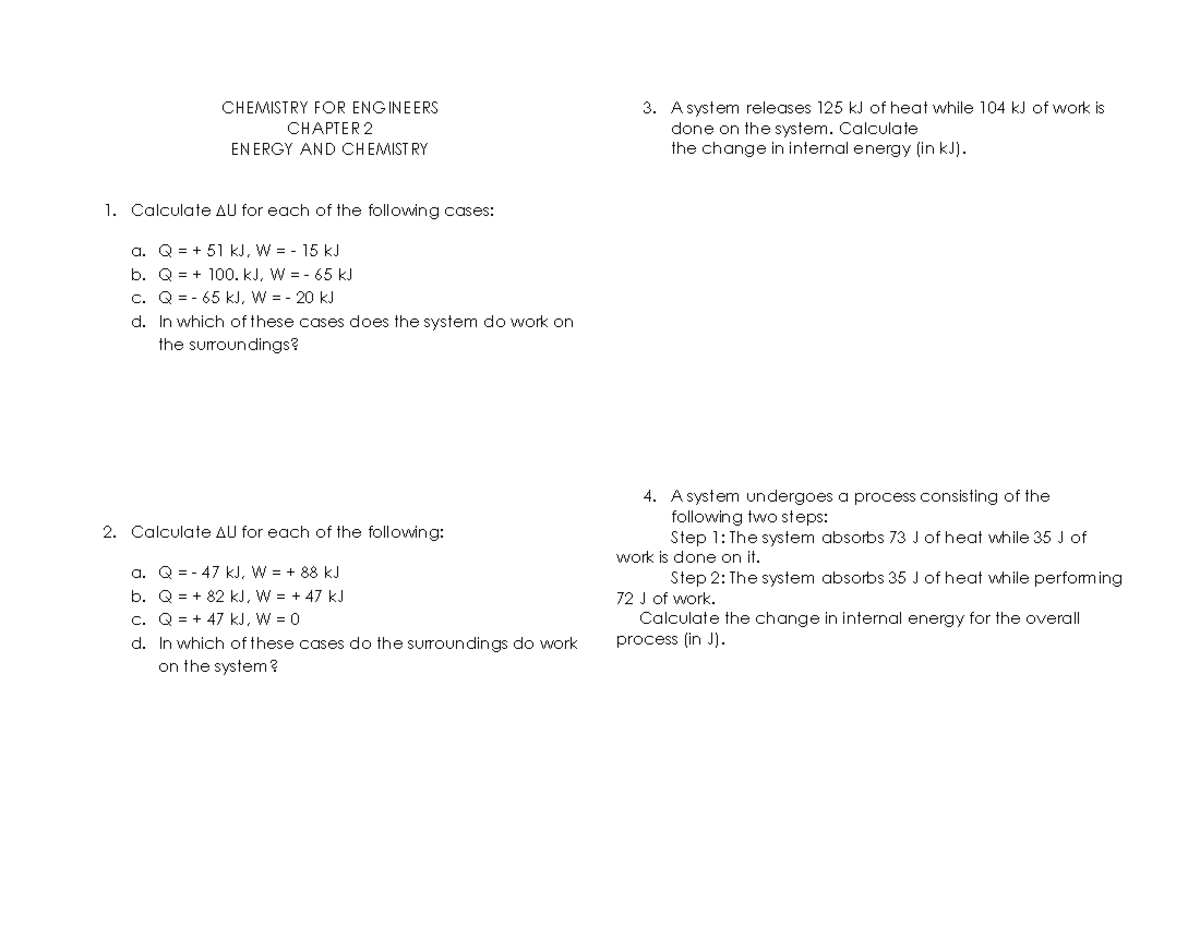 CHEM 101 ENERGY AND CHEMISTRY CHAPTER 2 WORKSHEET SOLUTIONS - Studocu