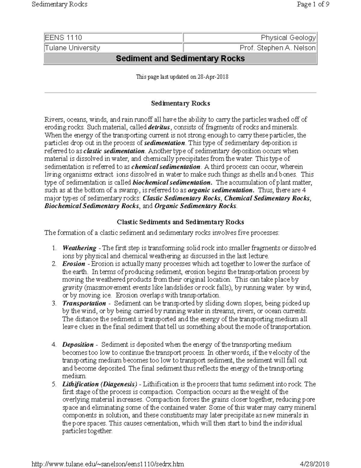 Sediment and Sedimentary Rocks - This page last updated on 28-Apr- EENS ...