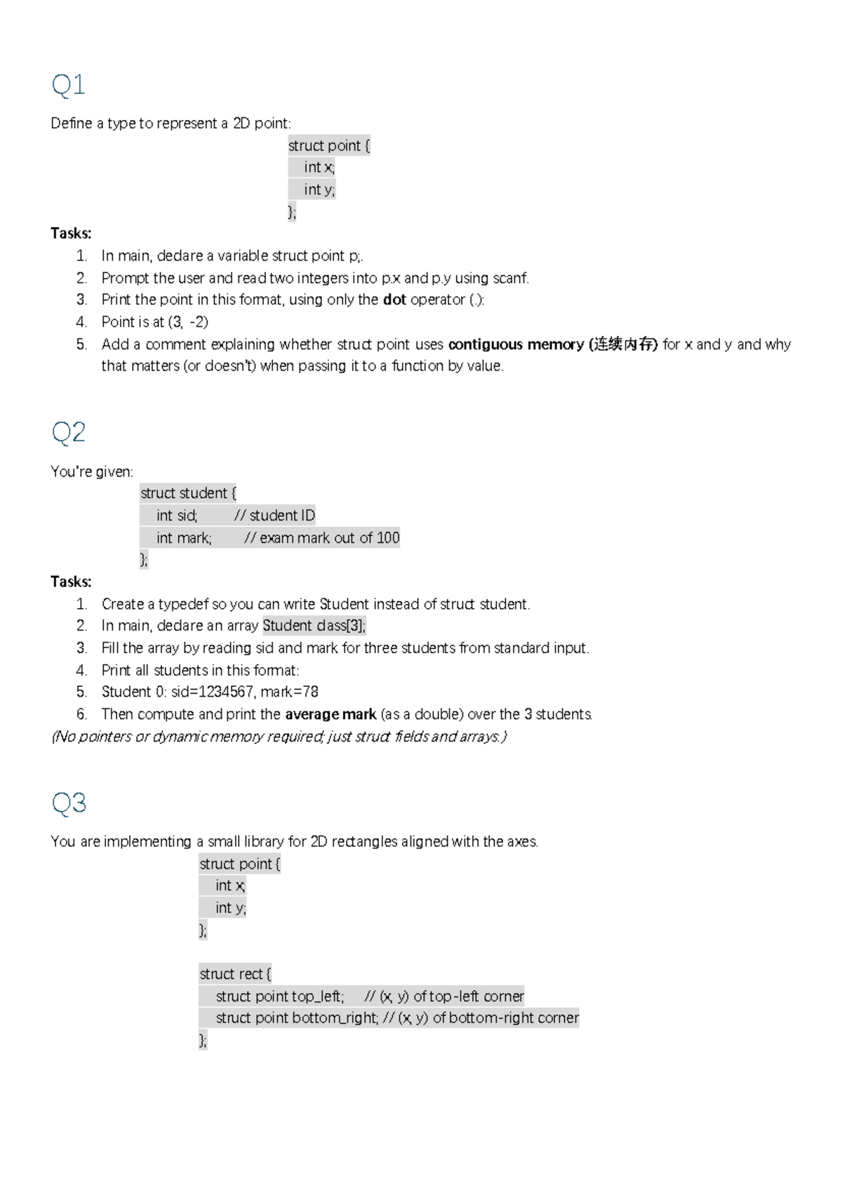 Ex2 - Code Exercises for Structs and 2D Points in C - Studocu
