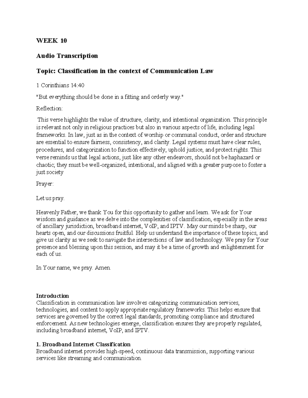 Audio Transcriptions - notes - WEEK 10 Audio Transcription Topic ...