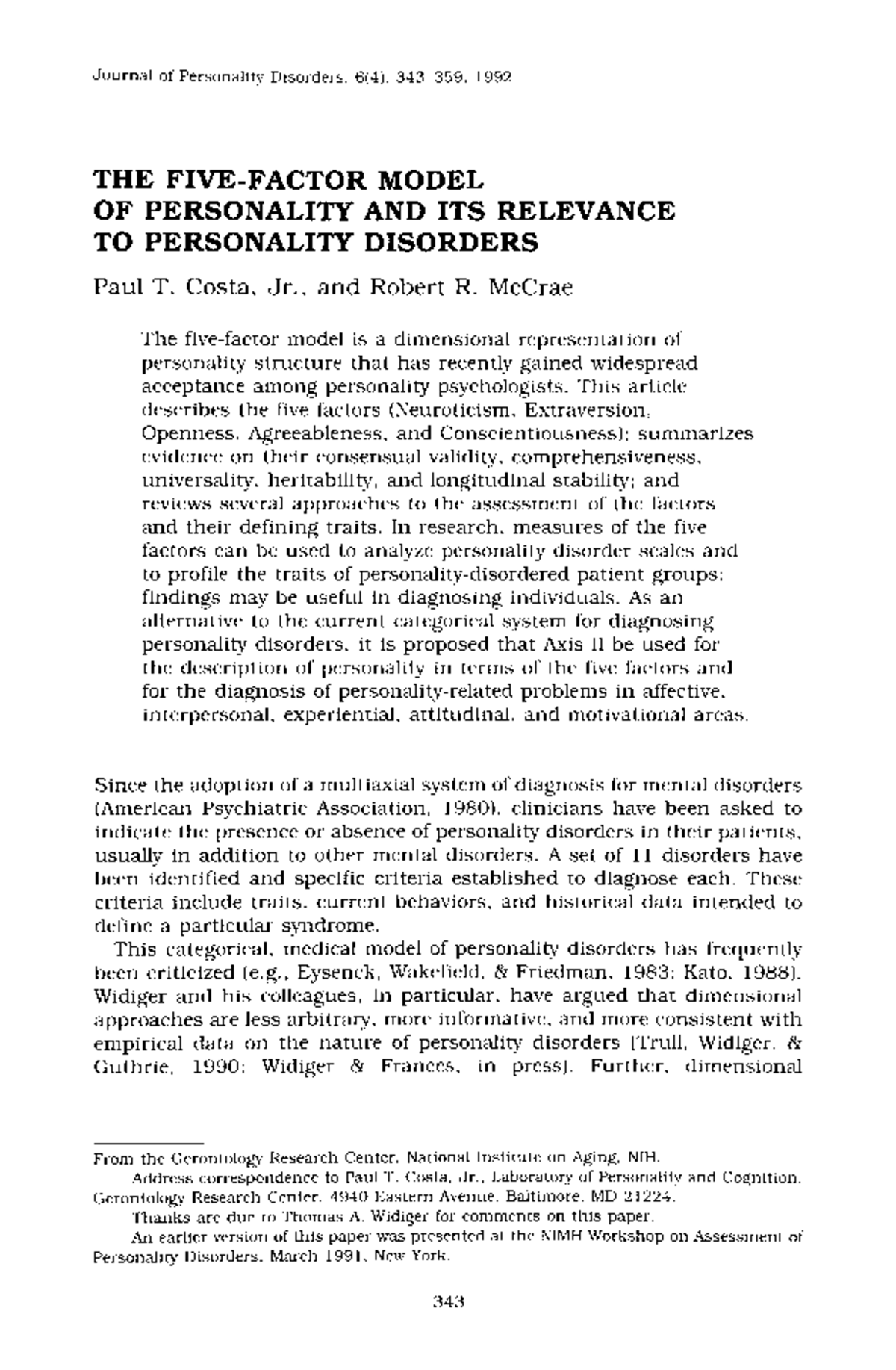 The Five-Factor Model of Perso - Journal of Personality Disorders. 6(4 ...
