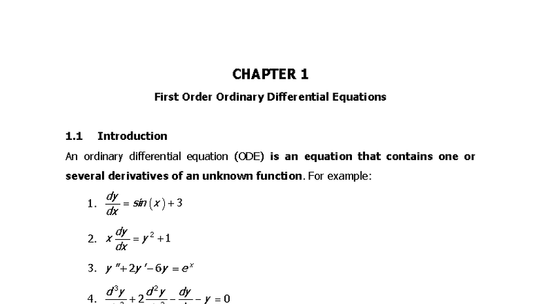 CHAPTER 1: First Order Ordinary Differential Equations (112 2025) - Studocu