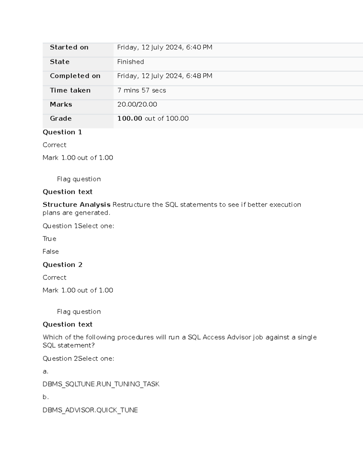 Advanced Database Final Quiz 2: Structure & Performance Tuning Insights ...