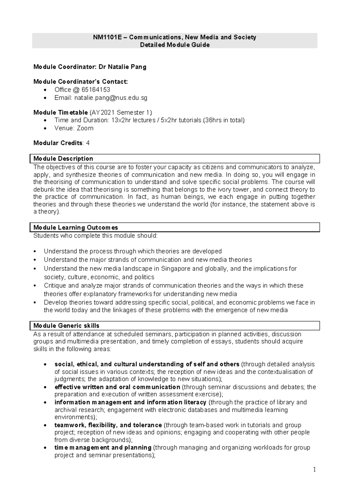 NM1101E Communications, New Media & Society - Comprehensive Module ...
