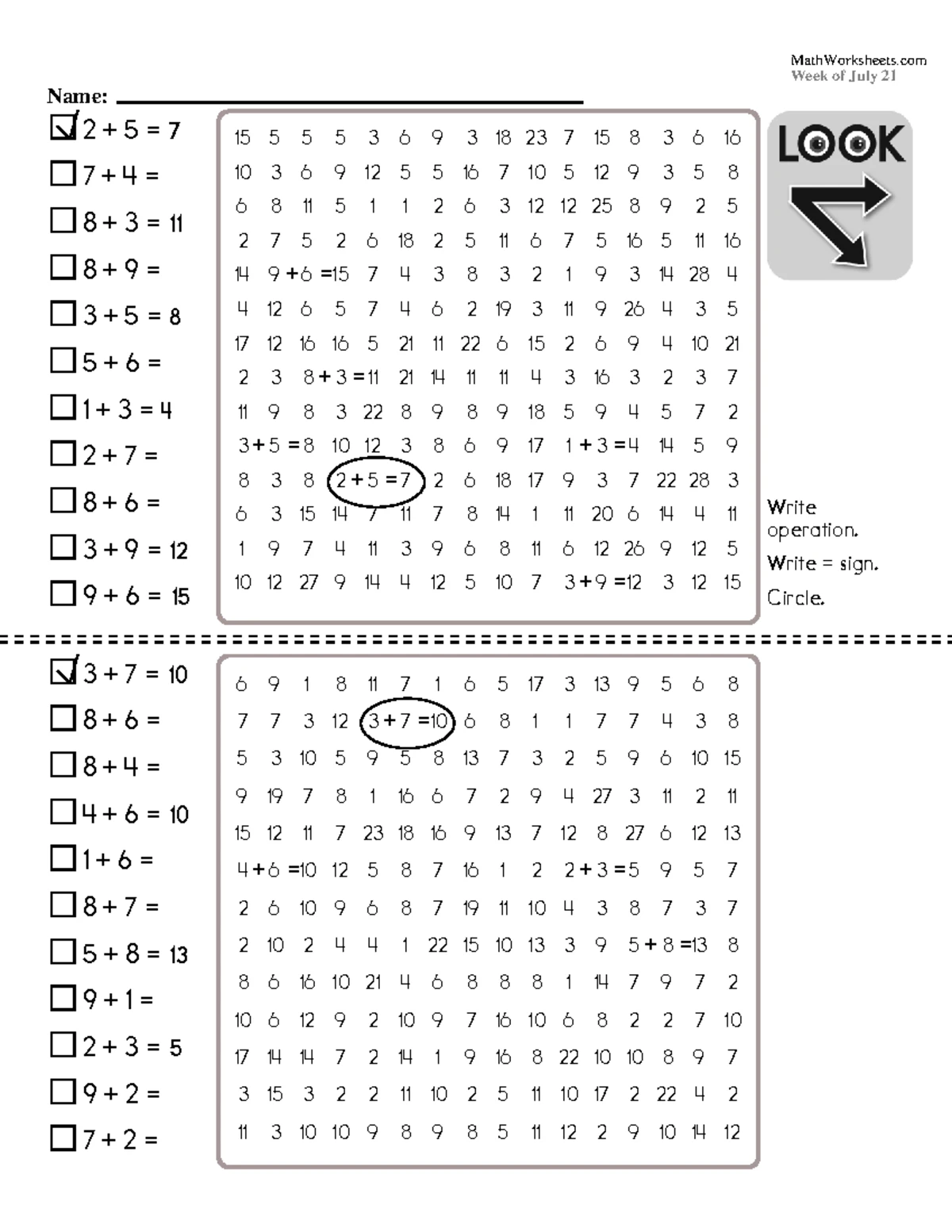 Math Worksheets for Grade 1 - Week of July 7 - Studocu