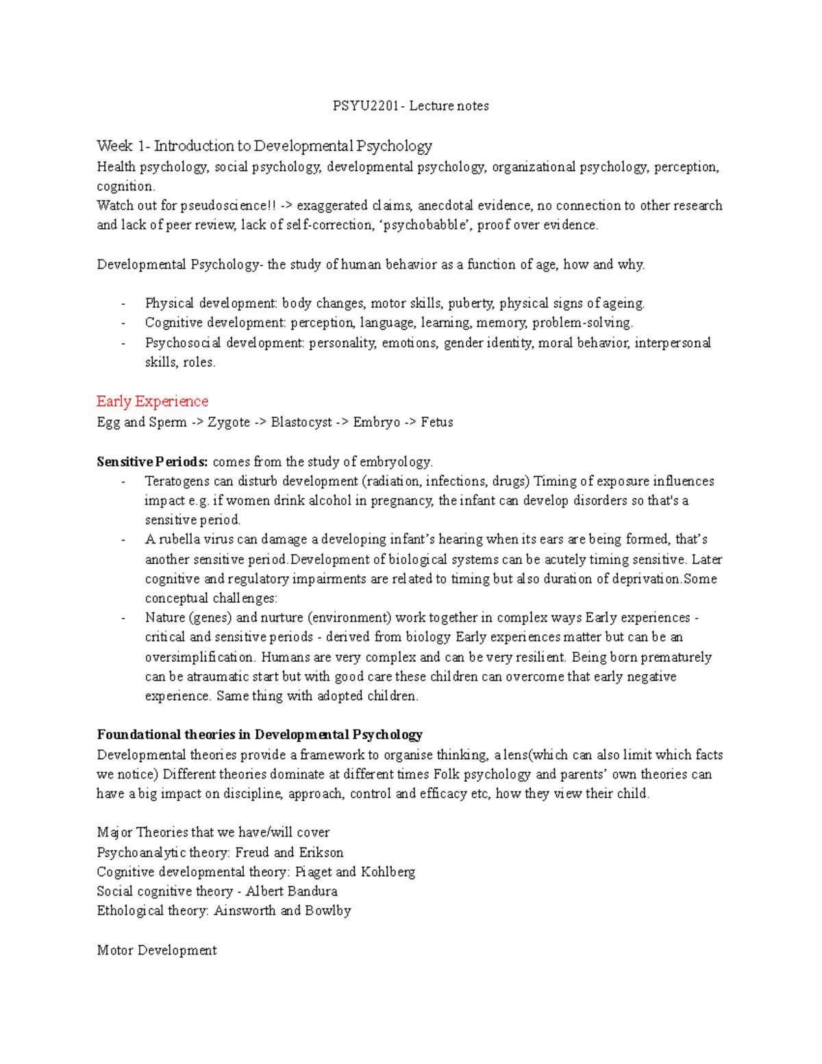 Lecture Notes - PSYU2201- Lecture notes Week 1- Introduction to ...