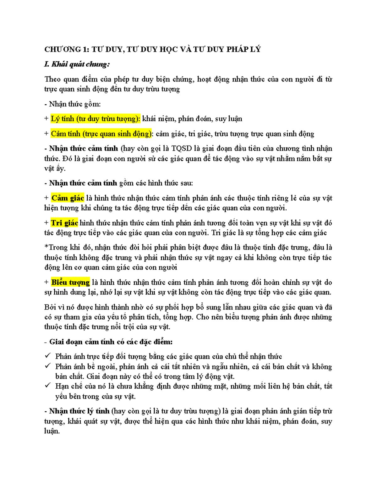 TƯ DUY PHÁP LÝ - CHƯƠNG 1: TƯ DUY VÀ NHẬN THỨC TRONG LUẬT - Document Preview