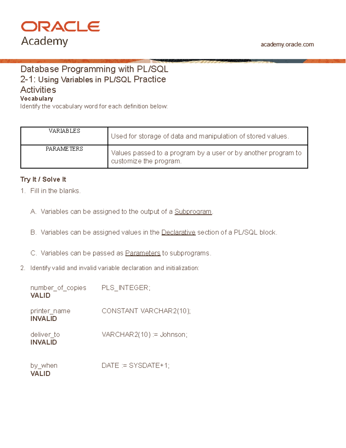 Plsql 2 1 Practice - Database System with Administration - Database ...