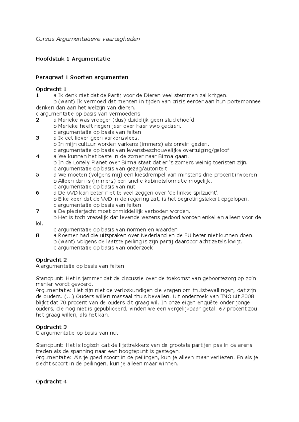 Cursus Argumentatieve Vaardigheden Hoofdstuk 1: Soorten Argumenten en ...