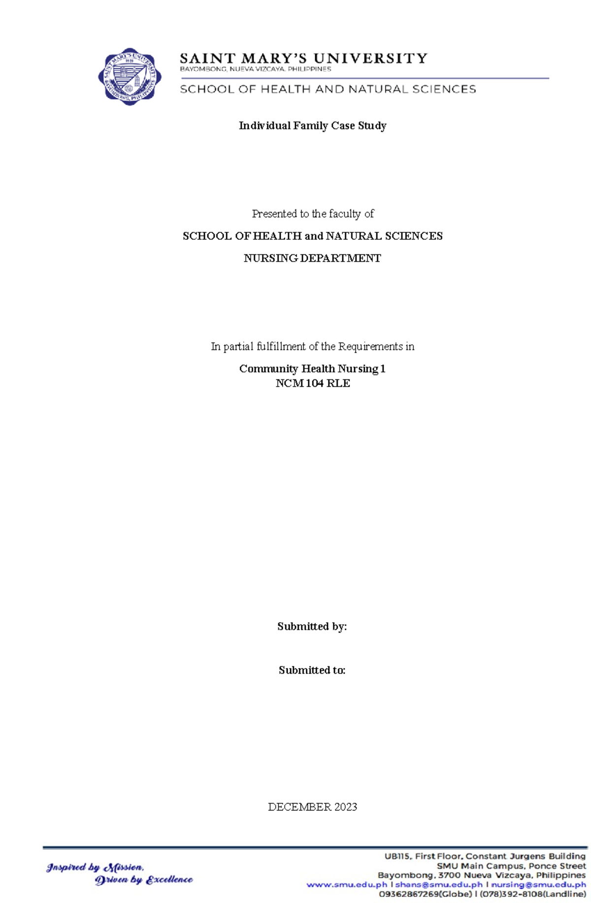 NCM 104 RLE - Individual Family Case Study in Community Health Nursing ...