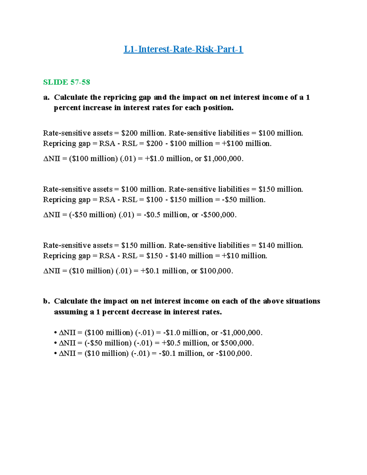 Solutiions - Question and Solutions - L1-Interest-Rate-Risk-Part- SLIDE ...