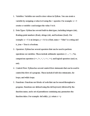 Python Programming - Study Notes & Assignments - Studocu
