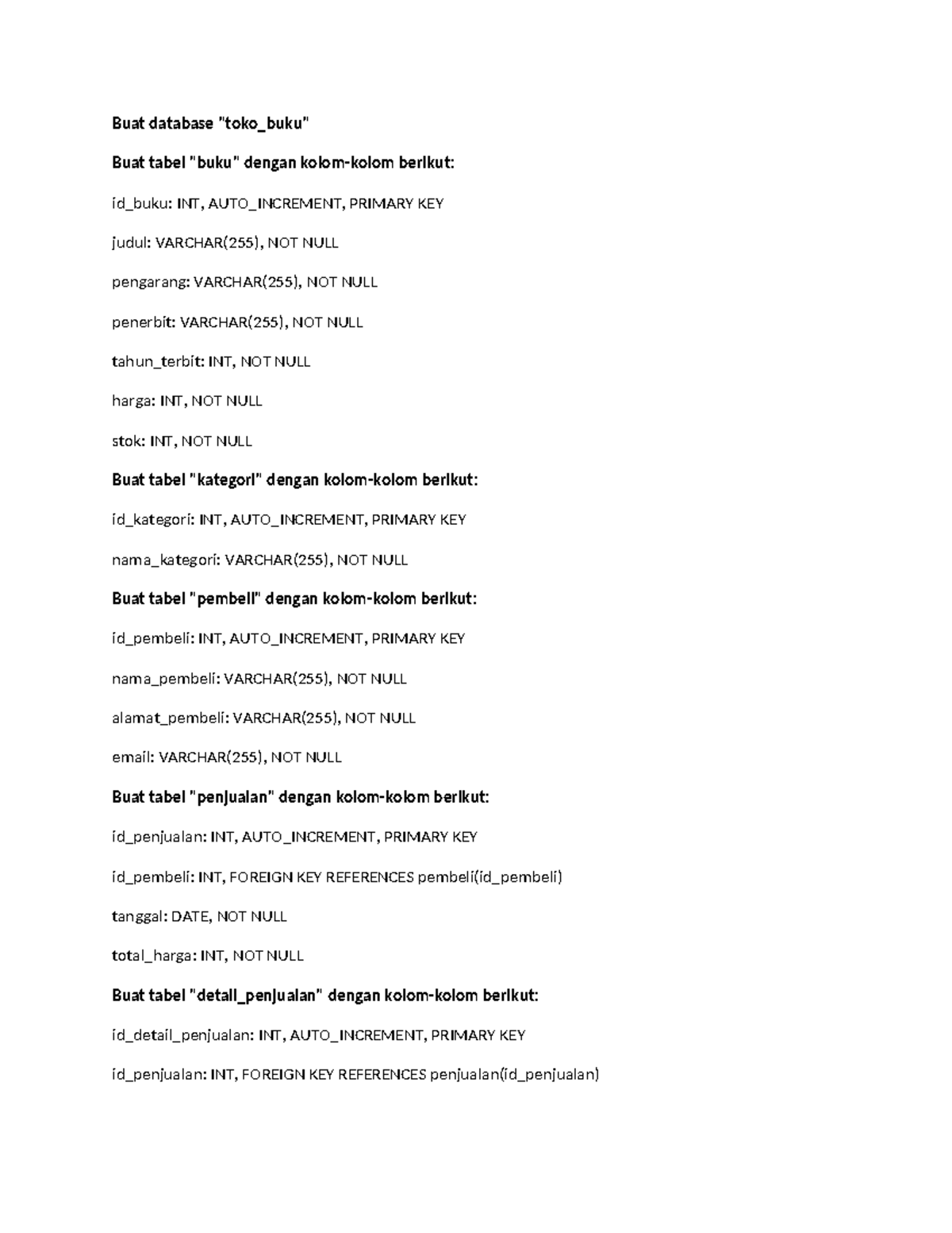 Contoh Database untuk Toko Buku: Struktur dan Data - Studocu