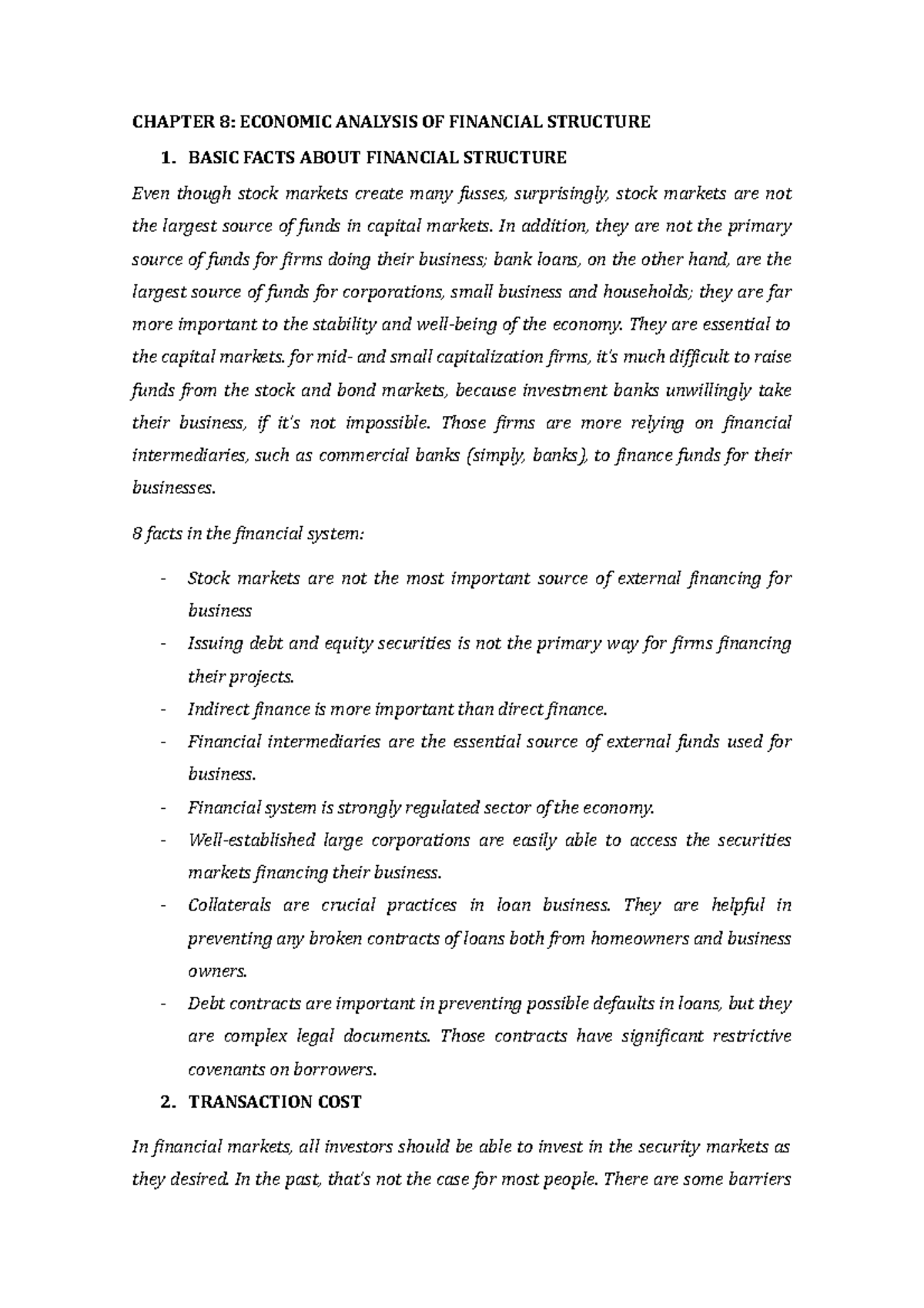 Chapter 8 - CHAPTER 8: ECONOMIC ANALYSIS OF FINANCIAL STRUCTURE 1 ...
