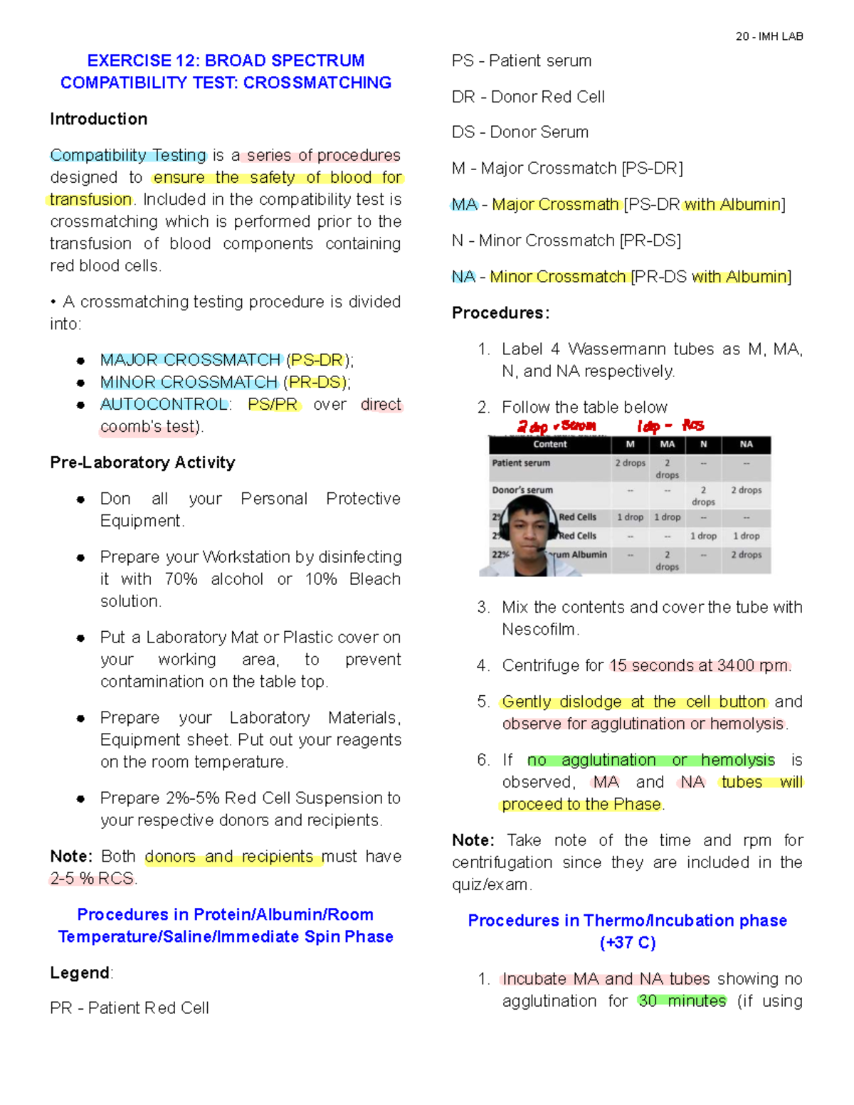 20 IMH LAB EXERCISE 12: Broad Spectrum Compatibility Testing - Studocu