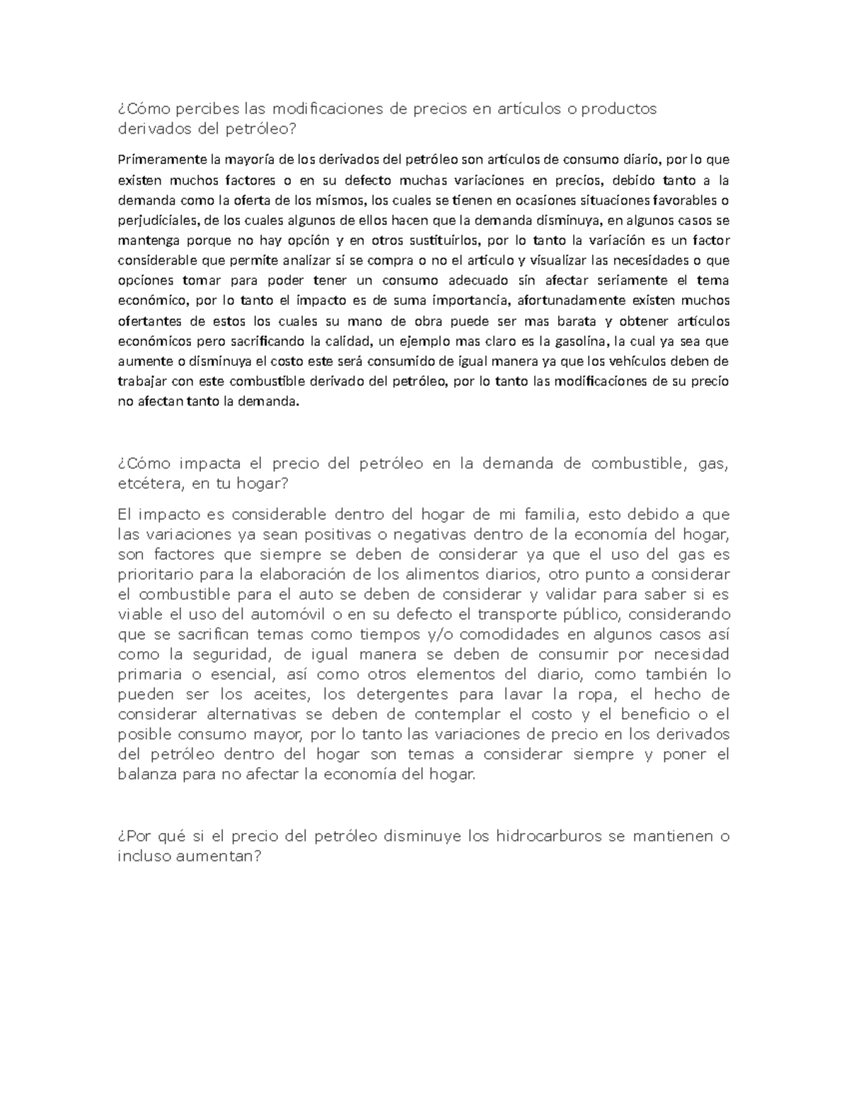 Impacto de la Caída del Petróleo en Precios y Consumo - Actividad - Studocu
