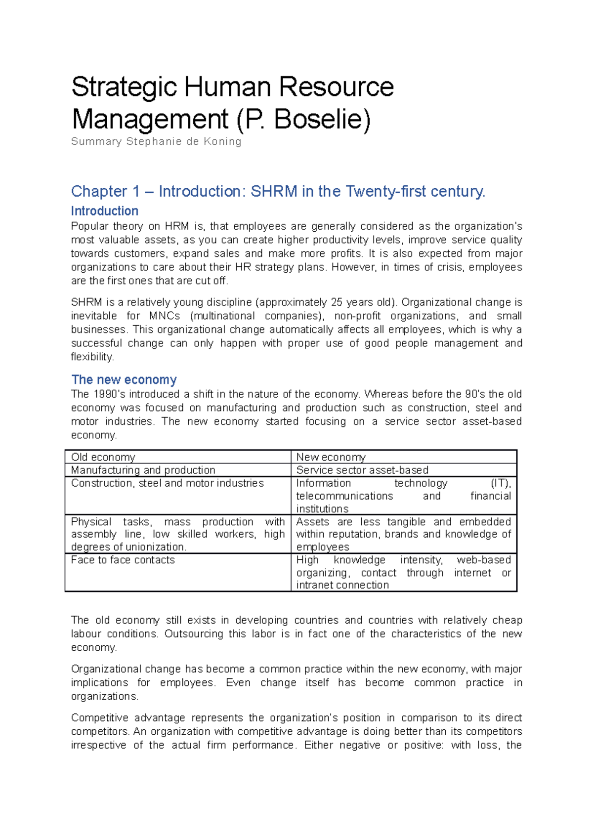 Summary of Strategic Human Resource Management (SHRM) - Boselie Book ...