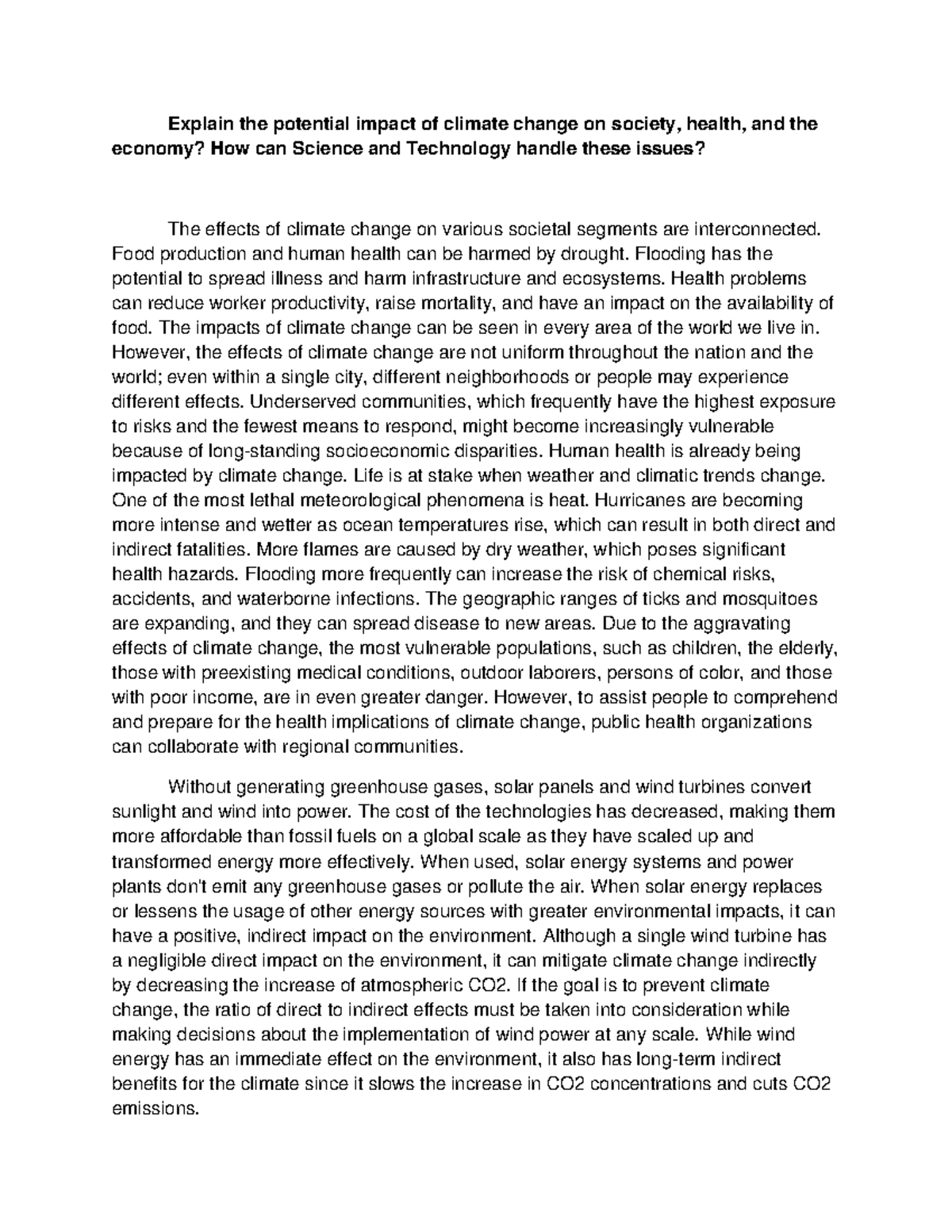 Position Paper -Climate Change - Explain the potential impact of ...
