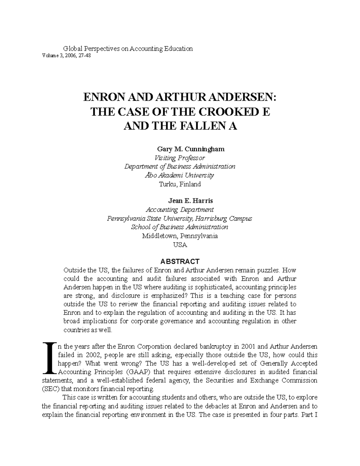 Enron and Arthur Andersen case MBA 506 R - Global Perspectives on ...