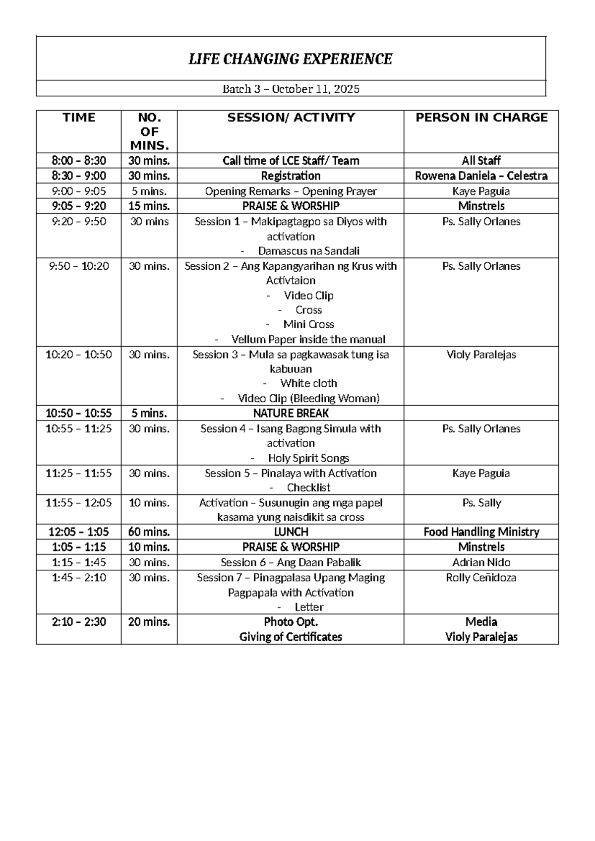 LCE Program Schedule - Batch 3 - October 11, 2025 - Studocu
