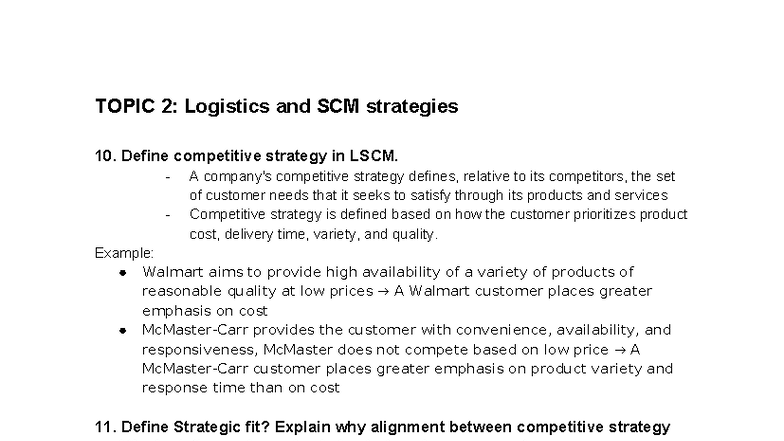 CHAP 2 - Logistics and SCM Strategies: Competitive & Strategic Fit ...