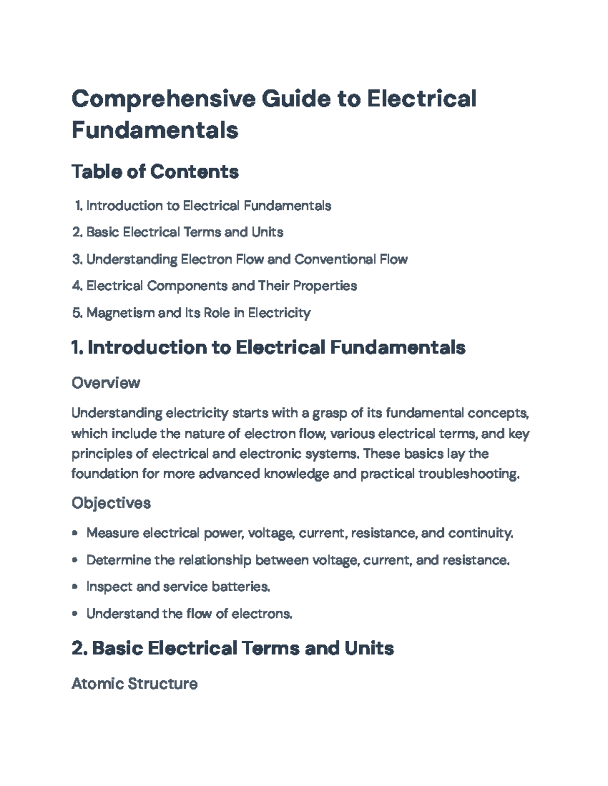 Comprehensive Guide to Electrical Fundamentals (Course Code: ECE 101 ...