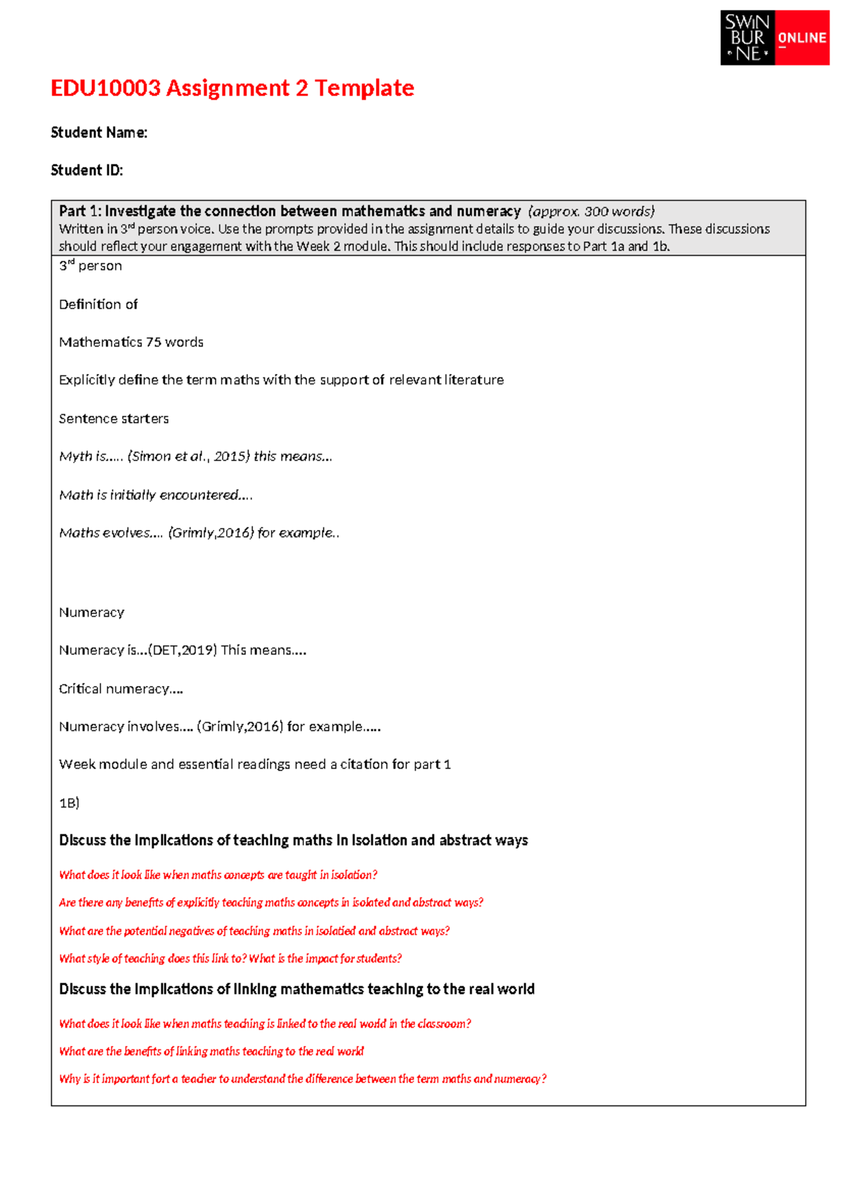 EDU10003 Assignment 2 Template - EDU10003 Assignment 2 Template Student ...